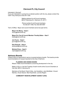 Clermont FL City Council Advisory Boards