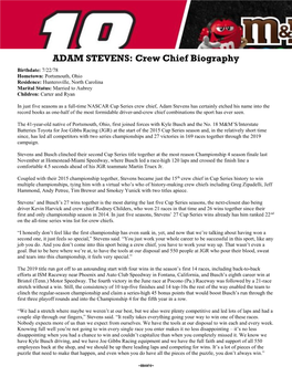 ADAM STEVENS: Crew Chief Biography