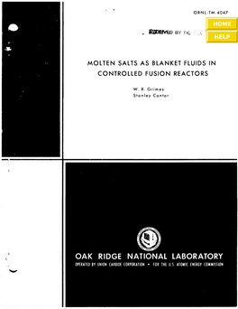 Molten Salts As Blanket Fluids in Controlled Fusion Reactors [Disc 6]