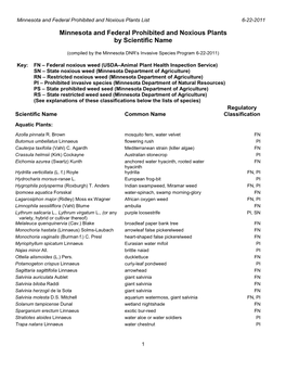 Minnesota and Federal Prohibited and Noxious Plants List 6-22-2011