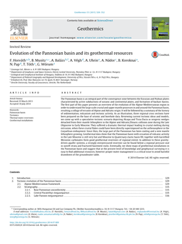 Evolution of the Pannonian Basin and Its Geothermal Resources