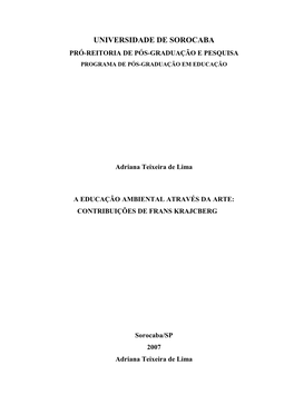 A Educação Ambiental Através Da Arte: Contribuições De Frans Krajcberg