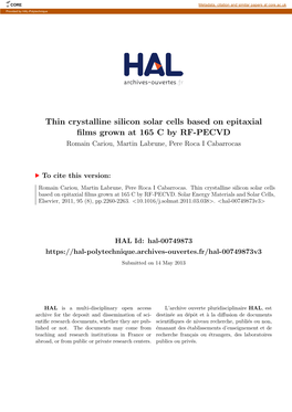 Thin Crystalline Silicon Solar Cells Based on Epitaxial Films Grown at 165°C by RF-PECVD