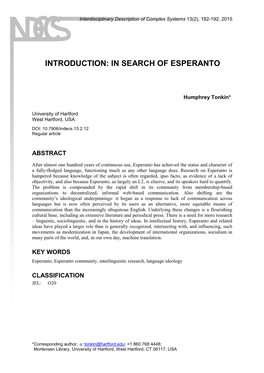 Introduction: in Search of Esperanto