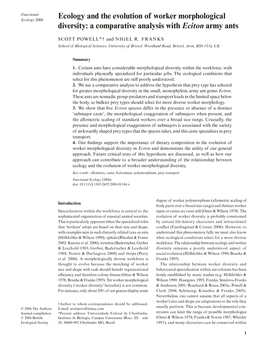 Ecology and the Evolution of Worker Morphological Diversity: a Comparative Analysis with Eciton Army Ants