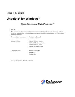 User's Manual Undelete® for Windows