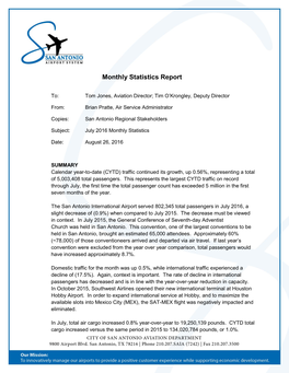 Monthly Statistics Report