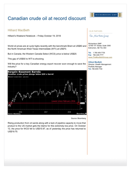 Canadian Crude Oil at Record Discount