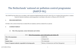 The Netherlands' National Air Pollution Control Programme (NAPCP-NL)