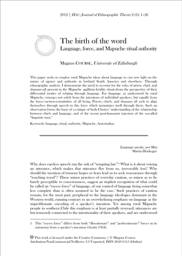 The Birth of the Word Language, Force, and Mapuche Ritual Authority