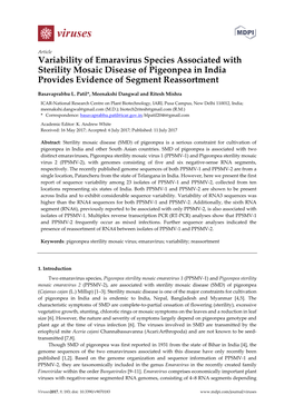 Variability of Emaravirus Species Associated with Sterility Mosaic Disease of Pigeonpea in India Provides Evidence of Segment Reassortment