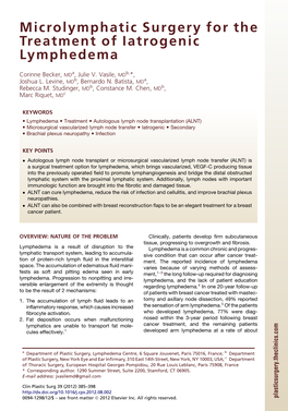 Microlymphatic Surgery for the Treatment of Iatrogenic Lymphedema