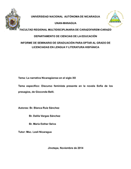 Universidad Nacional Autónoma De Nicaragua Unan-Managua Facultad Regional Multidisciplinaria De Carazofarem-Carazo Departament