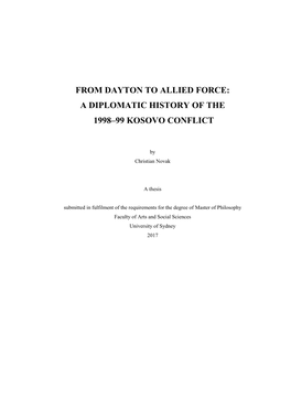 A Diplomatic History of the 1998–99 Kosovo Conflict