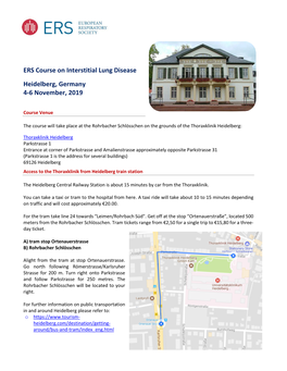 ERS Course on Interstitial Lung Disease Heidelberg, Germany 4-6 November, 2019