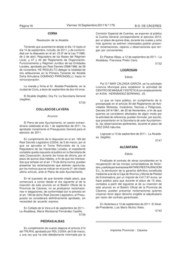 B.O. DE CÁCERES Página 16 Viernes 16 Septiembre 2011 N.º 179 CORIA COLLADO DE LA VERA PIEDRAS ALBAS LOGROSÁN ALCÁNTARA