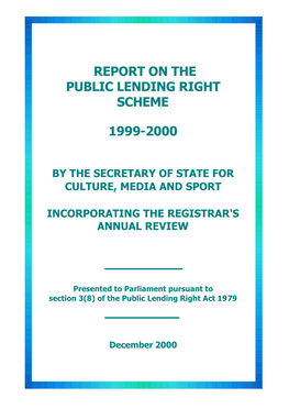 Report on the Public Lending Right Scheme 1999-2000