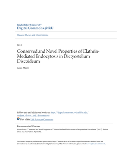 Conserved and Novel Properties of Clathrin-Mediated Endocytosis in Dictyostelium Discoideum" (2012)