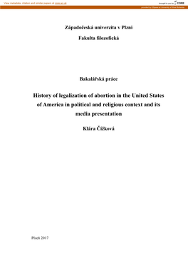 History of Legalization of Abortion in the United States of America in Political and Religious Context and Its Media Presentation