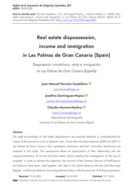 Real Estate Dispossession, Income and Immigration in Las Palmas De Gran Canaria (Spain)