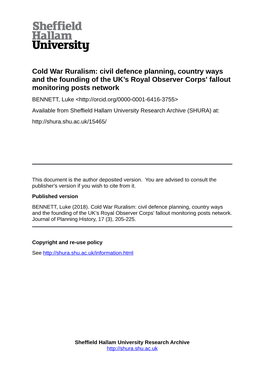 Cold War Ruralism: Civil Defence Planning, Country Ways and the Founding of the UK's Royal Observer Corps' Fallout Monitoring