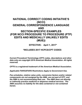 National Correct Coding Initiative's (Ncci) General