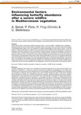 Environmental Factors Influencing Butterfly Abundance After a Severe Wildfire in Mediterranean Vegetation