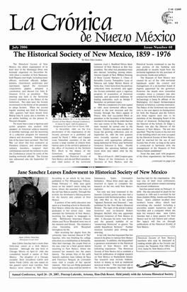 July 2006 Issue Num.Ber 68 the Ffistorical Society of New Mexico, 1859 - 1976 Bymyra Ellen Jenkins the Historical Society of New Supreme Court L