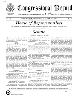 Congressional Record United States Th of America PROCEEDINGS and DEBATES of the 113 CONGRESS, SECOND SESSION