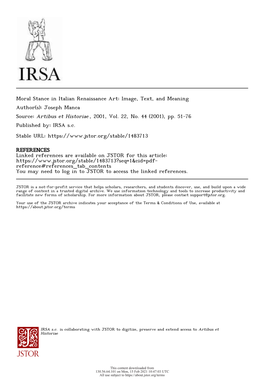 Moral Stance in Italian Renaissance Art: Image, Text, and Meaning Author(S): Joseph Manca Source: Artibus Et Historiae , 2001, Vol