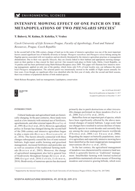 Intensive Mowing Effect of One Patch on the Metapopulations of Two Phengaris Species*