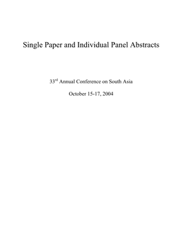 The 33Rd Annual Conference on South Asia (2004) Paper Abstracts