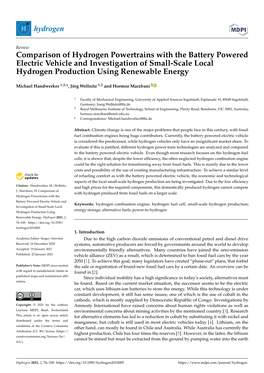 Comparison of Hydrogen Powertrains with the Battery Powered Electric Vehicle and Investigation of Small-Scale Local Hydrogen Production Using Renewable Energy