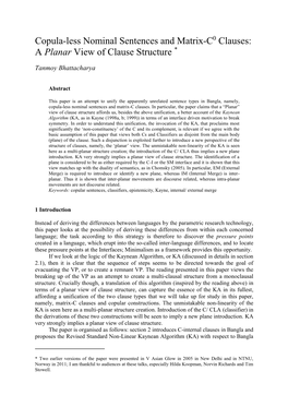 Copula-Less Nominal Sentences and Matrix-C Clauses: a Planar View Of