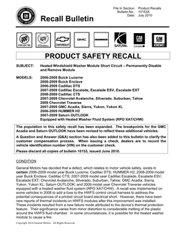 Recall Bulletin Date: July 2010