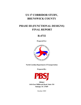 Us 17 Corridor Study, Brunswick County Phase Iii (Functional Designs)