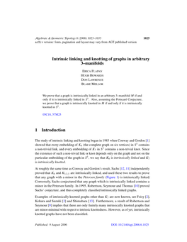 Intrinsic Linking and Knotting of Graphs in Arbitrary 3–Manifolds 1 Introduction