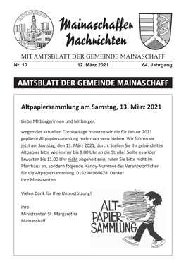 Mainaschaffer Nachrichten Mit Amtsblatt Der Gemeinde Mainaschaff Nr