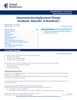 Intravenous Iron Replacement Therapy (Feraheme®, Injectafer®, & Monoferric®)