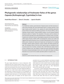 Phylogenetic Relationships of Freshwater Fishes of the Genus Capoeta (Actinopterygii, Cyprinidae) in Iran