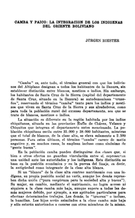 Camba Y Paico: La Integración De Los Indígenas Del Oriente Boliviano
