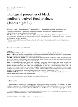 Biological Properties of Black Mulberry-Derived Food Products (Morus Nigra L.)