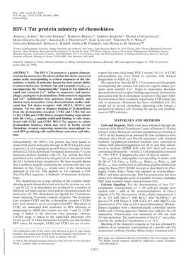 HIV-1 Tat Protein Mimicry of Chemokines