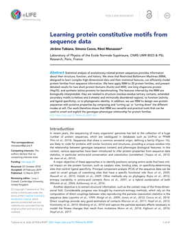 Learning Protein Constitutive Motifs from Sequence Data Je´ Roˆ Me Tubiana, Simona Cocco, Re´ Mi Monasson*