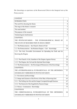 The Gnosiology As Experience of the Resurrected Christ in the Liturgical Texts of the Pentecostarion