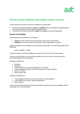 Assets Versus Liabilities and Capital Versus Revenue