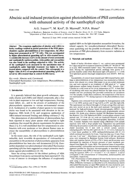 Abscisic Acid Induced Protection Against Photoinhibition of PSII Correlates with Enhanced Activity of the Xanthophyll Cycle