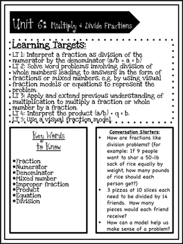 Unit 6: Multiply & Divide Fractions Key Words to Know