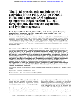 The E–Id Protein Axis Modulates the Activities of the PI3K–AKT–Mtorc1