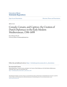 Consuls, Corsairs, and Captives: the Creation of Dutch Diplomacy in The